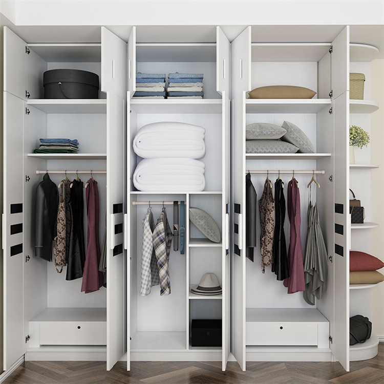 Chambre de luxe personnalisée en bois conçoit une armoire à coucher blanche moderne Chambre 5 portes Mdf Vêtements de garde-robes avec miroir 8