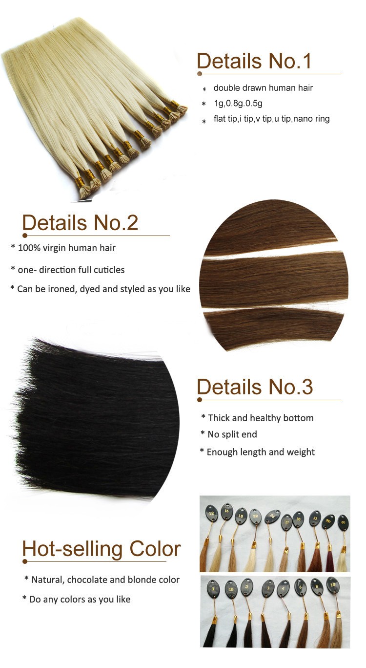 100% Human Hair Remy Double Drawn I Tip Russia Hair 12