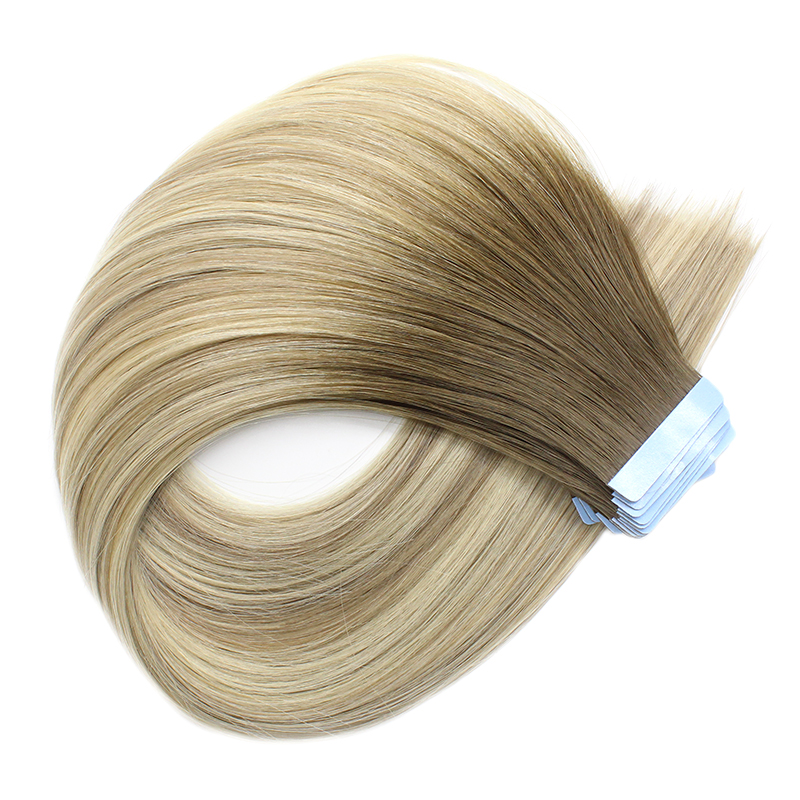 Factory Wholesale Double Drawn Invisible Color #60 100% Remy Human Tape Hair Extension 10