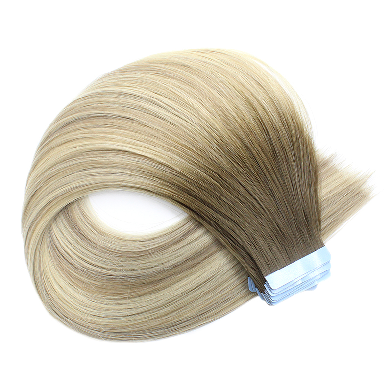 Factory Wholesale Double Drawn Invisible Color #60 100% Remy Human Tape Hair Extension 12