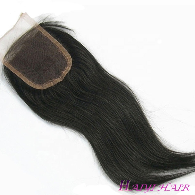 100% Human Hair Lace Closure Straight Remy Peruvian Hair Natural Color For Woman 10