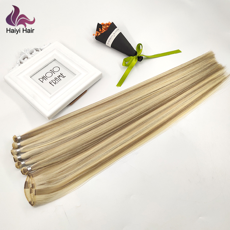 customize order super virgin European Remy hair hand tied weft hair extension 14
