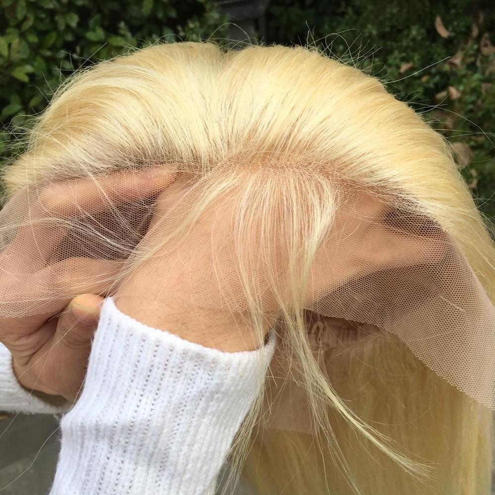 Blonde Color Pre Plucked Cuticle Aligned Unprocessed Straight Russian Human Hair 613 Lace Front Wig 10
