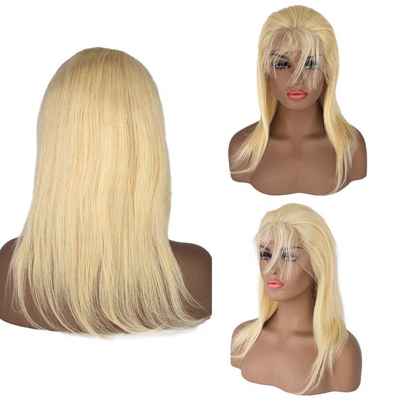 Blonde Color Pre Plucked Cuticle Aligned Unprocessed Straight Russian Human Hair 613 Lace Front Wig 9