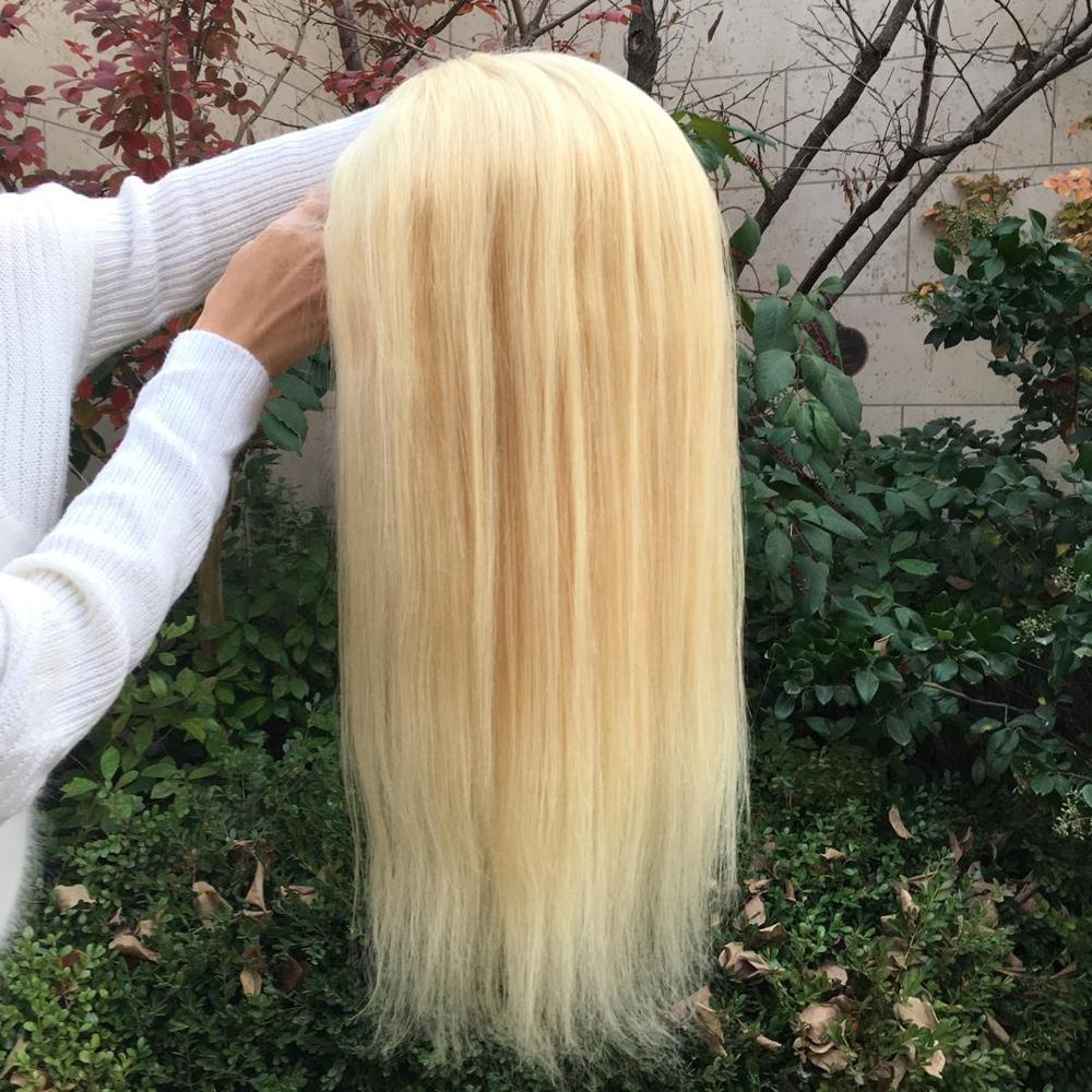 Blonde Color Pre Plucked Cuticle Aligned Unprocessed Straight Russian Human Hair 613 Lace Front Wig 11
