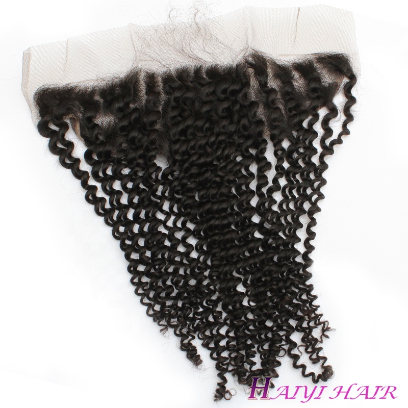Top Quality Pre Plucked Transparent Swiss Lace Peruvian Kinky Curl Cuticle Aligned Lace Frontal 9