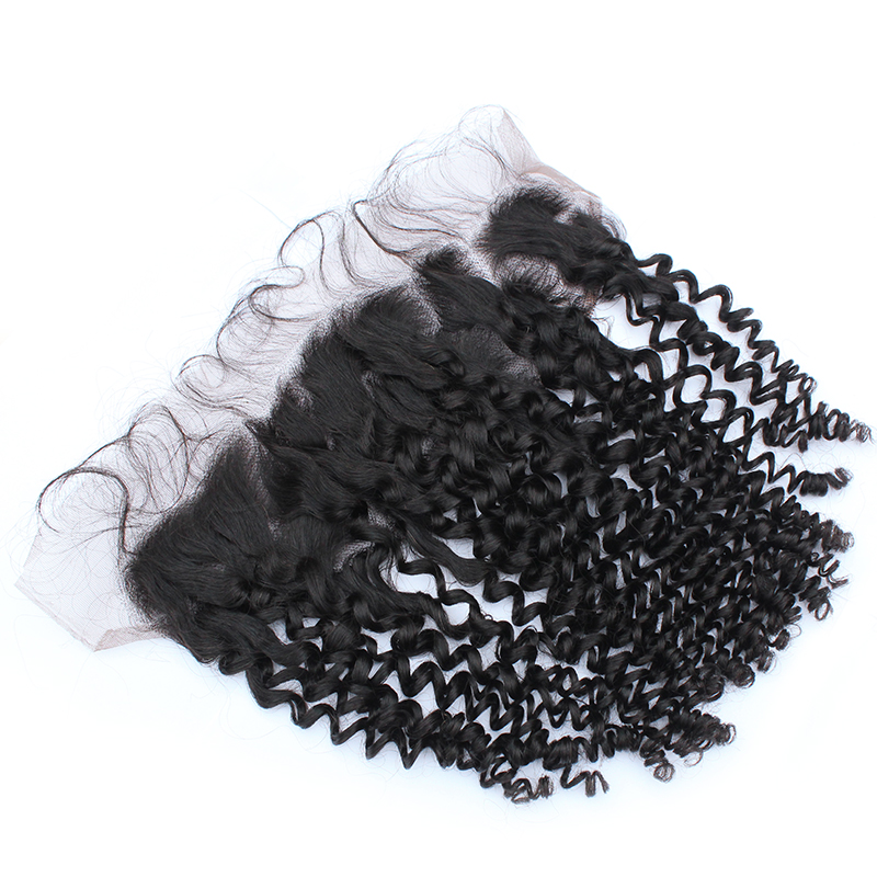 Top Quality Pre Plucked Transparent Swiss Lace Peruvian Kinky Curl Cuticle Aligned Lace Frontal 10