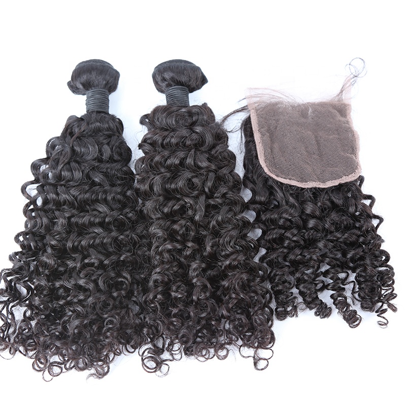 Wholesale Curly Indian Virgin Hair Extensions 100% Human Hair Preplucked Lace Closure 10
