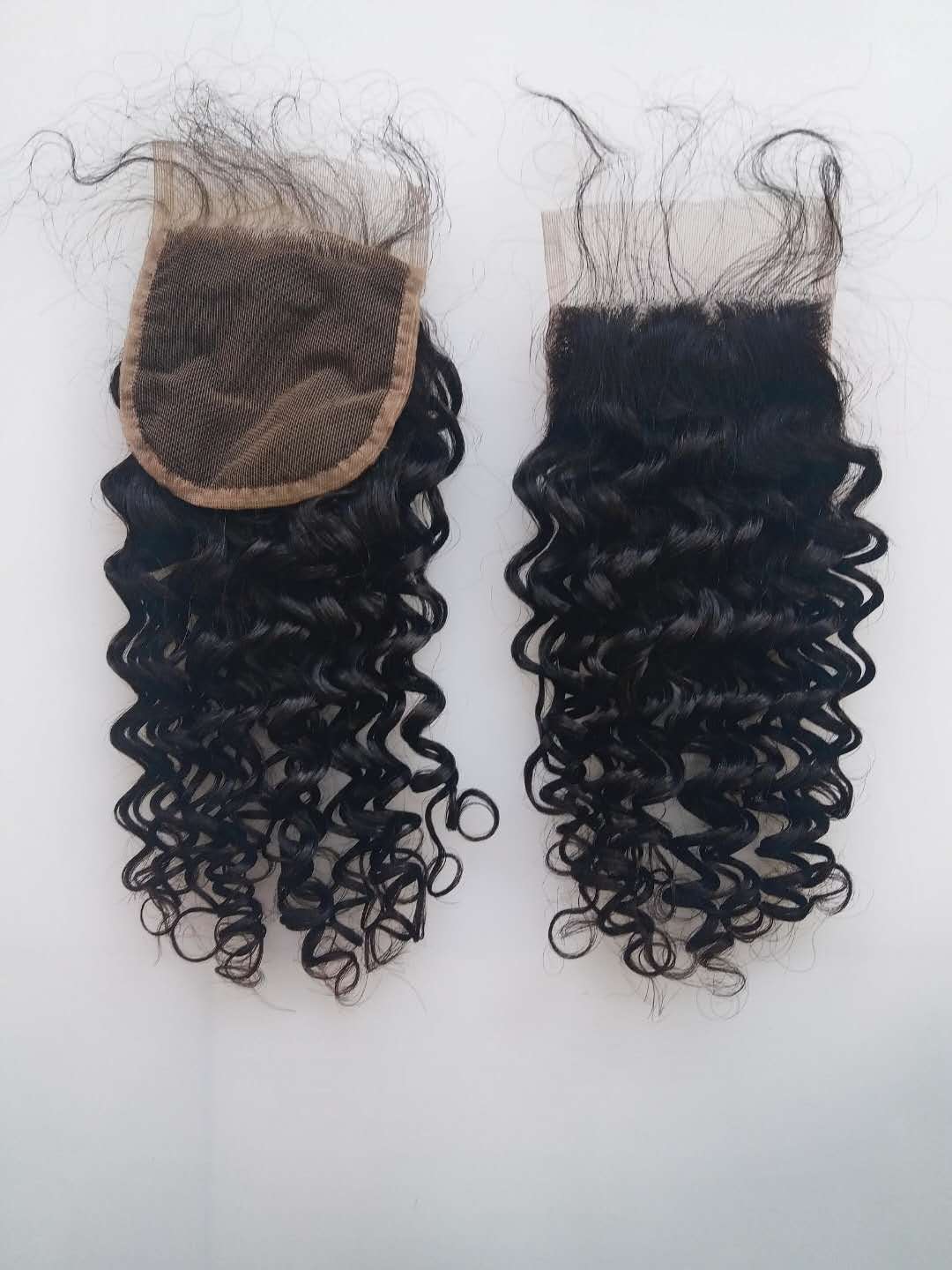 Wholesale Curly Indian Virgin Hair Extensions 100% Human Hair Preplucked Lace Closure 9