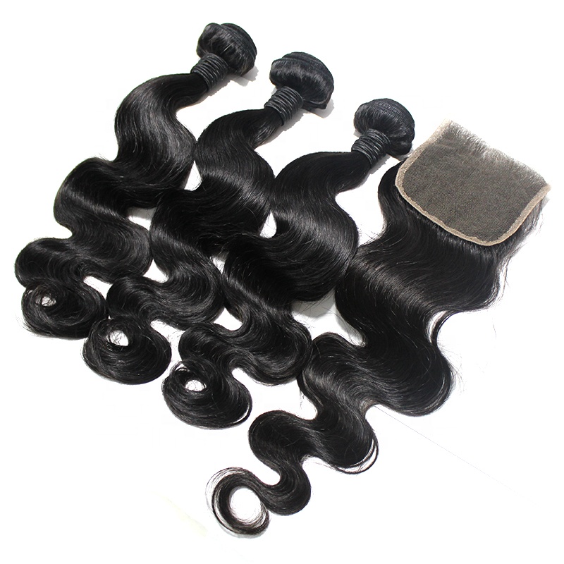 Wholesale Body Wave Indian Virgin Hair Extensions 100% Human Hair Preplucked Lace Closure 11