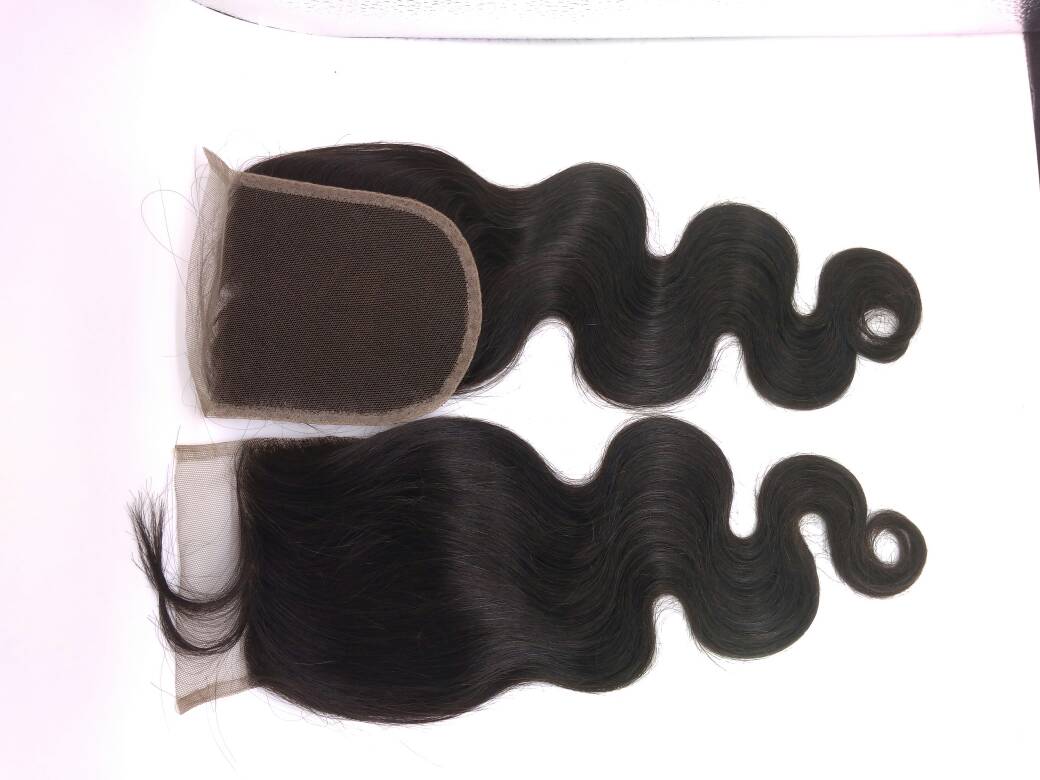 Wholesale Body Wave Indian Virgin Hair Extensions 100% Human Hair Preplucked Lace Closure 10