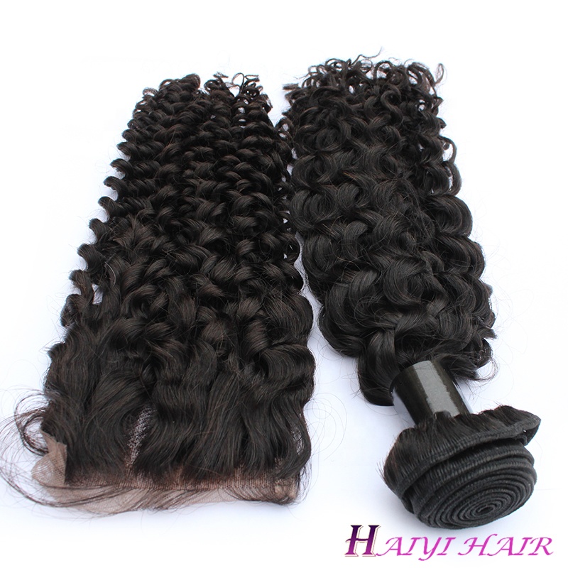 100% Human Hair Curly Wave Virgin Hair Mongolia Hair Lace Closure Fee Logo 7