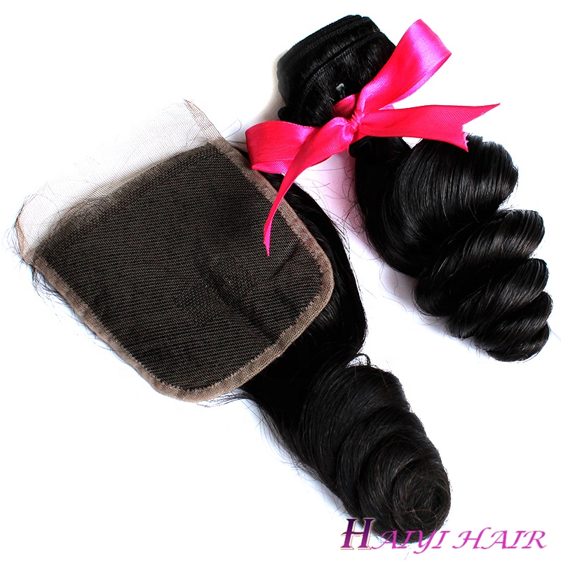 Unprocessed Brazilian hair extensions loose wave raw virgin cuticle aligned hair lace closure 8