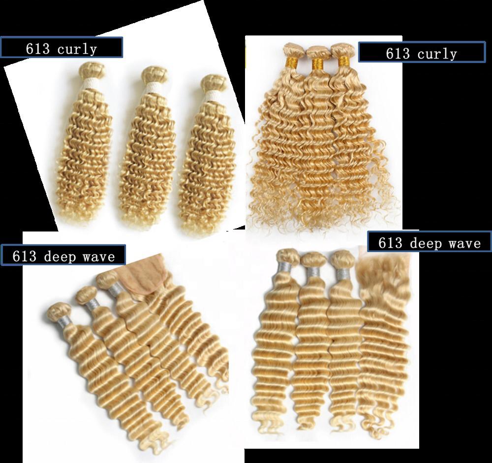Unprocessed Brazilian hair extensions deep wave raw virgin cuticle aligned blonde 613 hair bundles 11