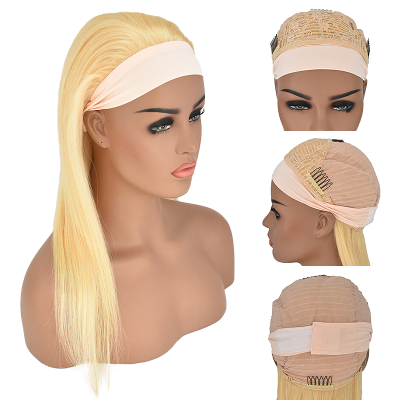 613 blonde Headband Wig Wholesale Straight Human Hair Headband Scarf Wig For African America Woman 10