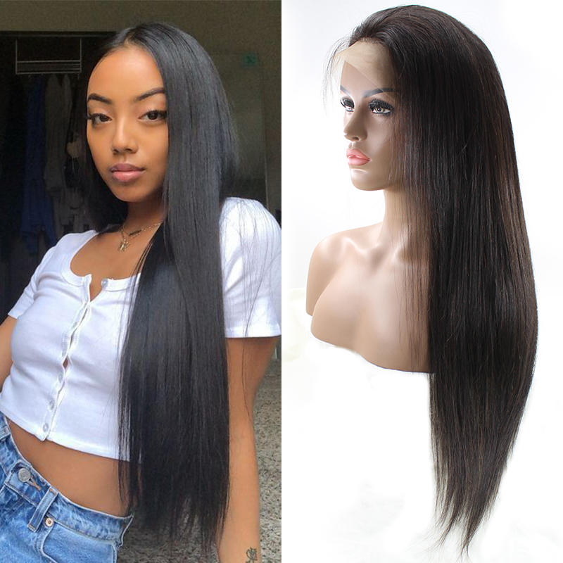 2020 Lace Wigs  Straight Hair Brazilian Natural Black Color Lace Frontal Wigs 10-22 Inch 10