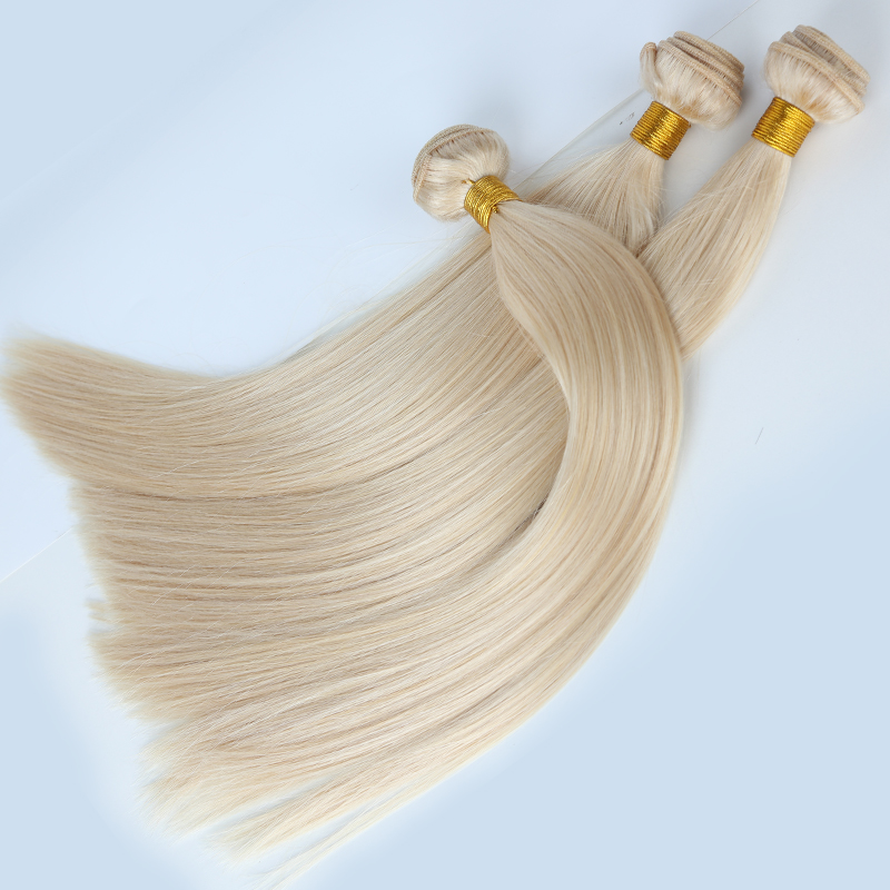 double weft hair and Virgin peruvian hair high grade blonde straight hair bundle 8