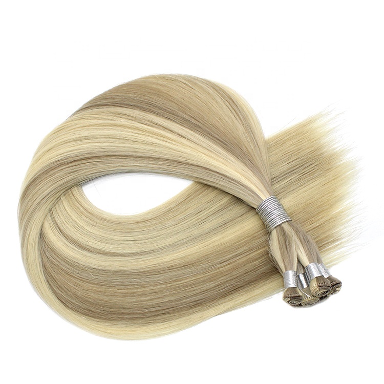 Hand tied weft human hair double drawn remy hair extensions 9