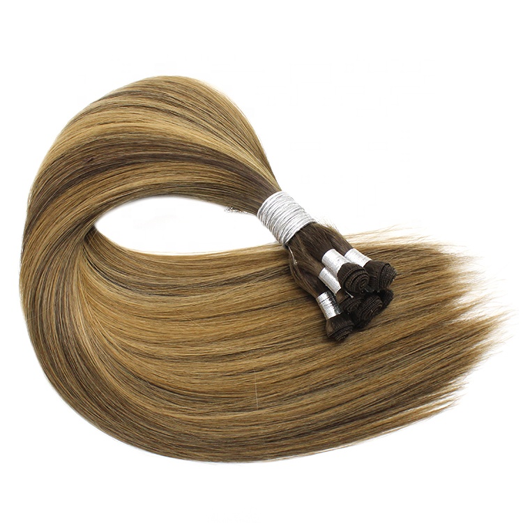 Hand tied weft human hair double drawn remy hair extensions 8