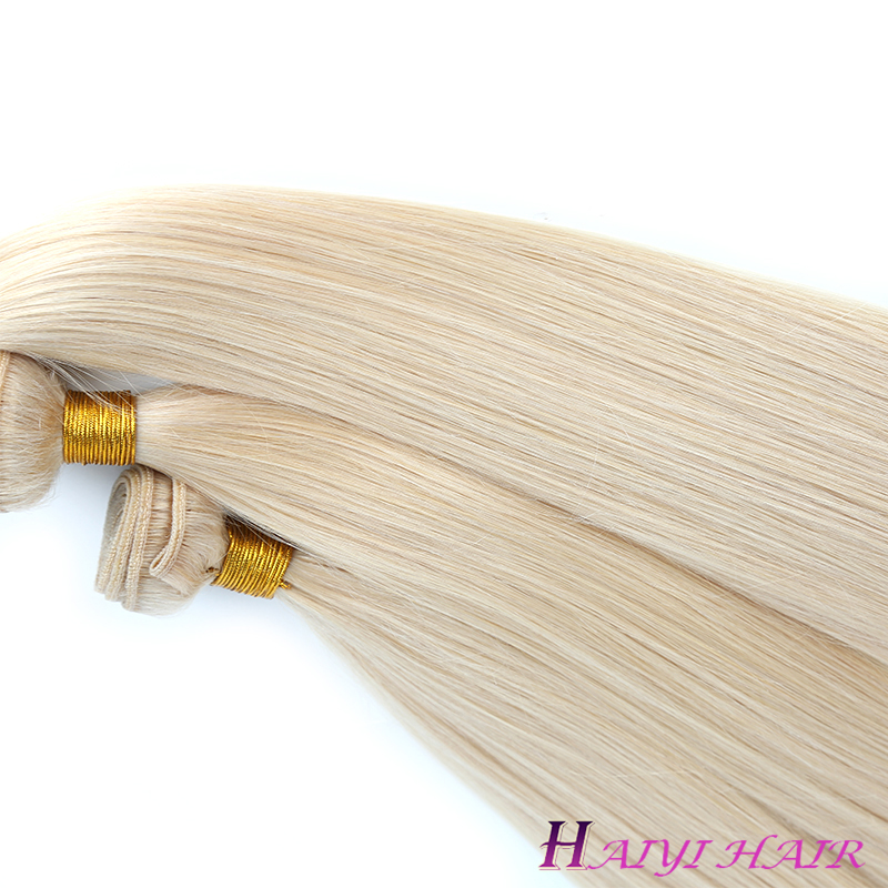 Dyable Straight Hair Weave Hair Extension 613 Hair Blonde Lace Frontal and Bundle 7