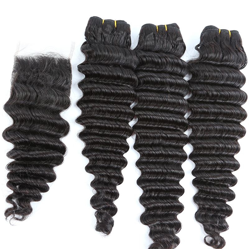 Double Drawn Hair Weft Extensions In Human Remy Hair 2020 Deep Wave Brazilian Hair Weaving 10