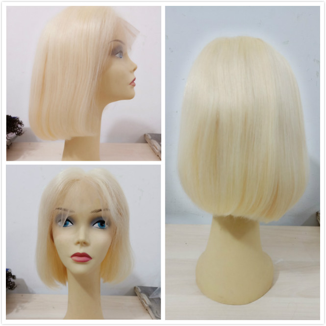 Wholesale Price 100% Human Hair Short Bobo Wigs For Black Women Transparent Swiss Blond Color 17