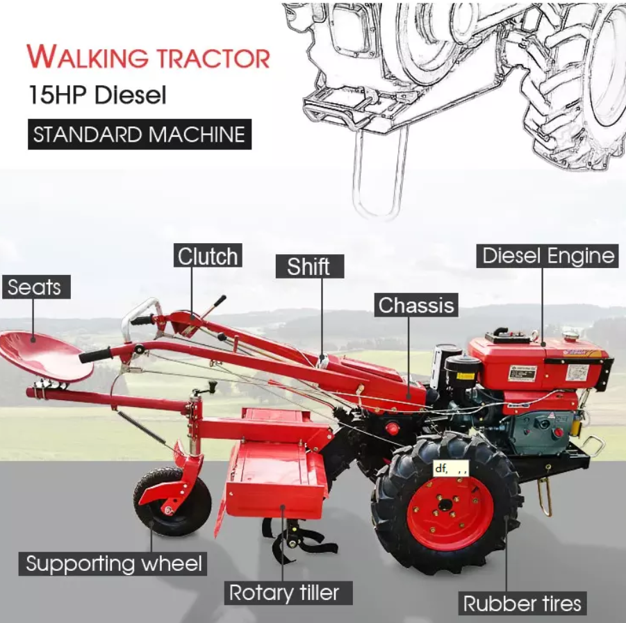 High Quality Japan technology 12HP Diesel Engine Power Tiller Agricultural Walking Tractor 7