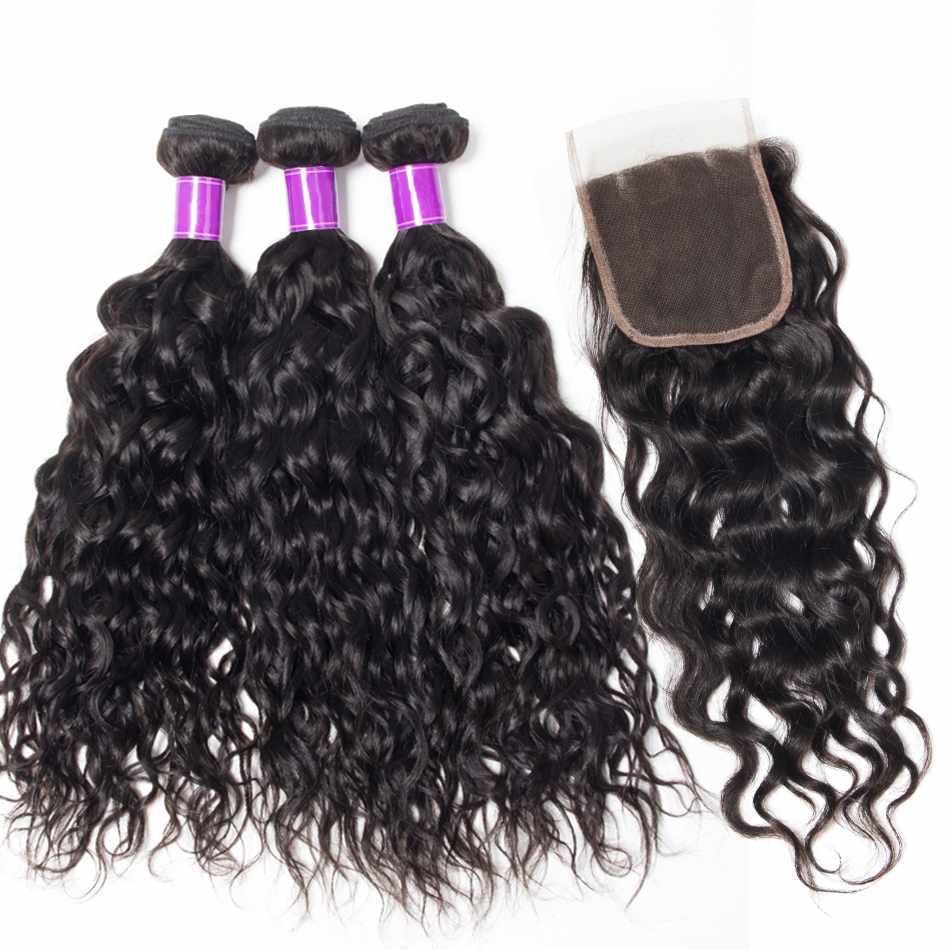 Katy Katy Hair Water Wave Brazilian Hair Weave With Lace Closure 3 Bundle With Lace Closure 4Pcs Remy Human Hair Bundles With Closure Brazilian Hair Bundles With Closure  image15