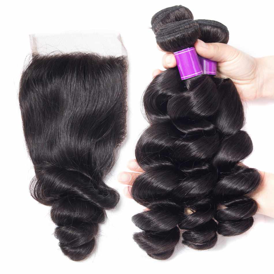 Katy Katy Hair Loose Wave Brazilian Hair Weave With Lace Closure 3 Bundle With Lace Closure 4Pcs Remy Human Hair Bundles With Closure Brazilian Hair Bundles With Closure  image16