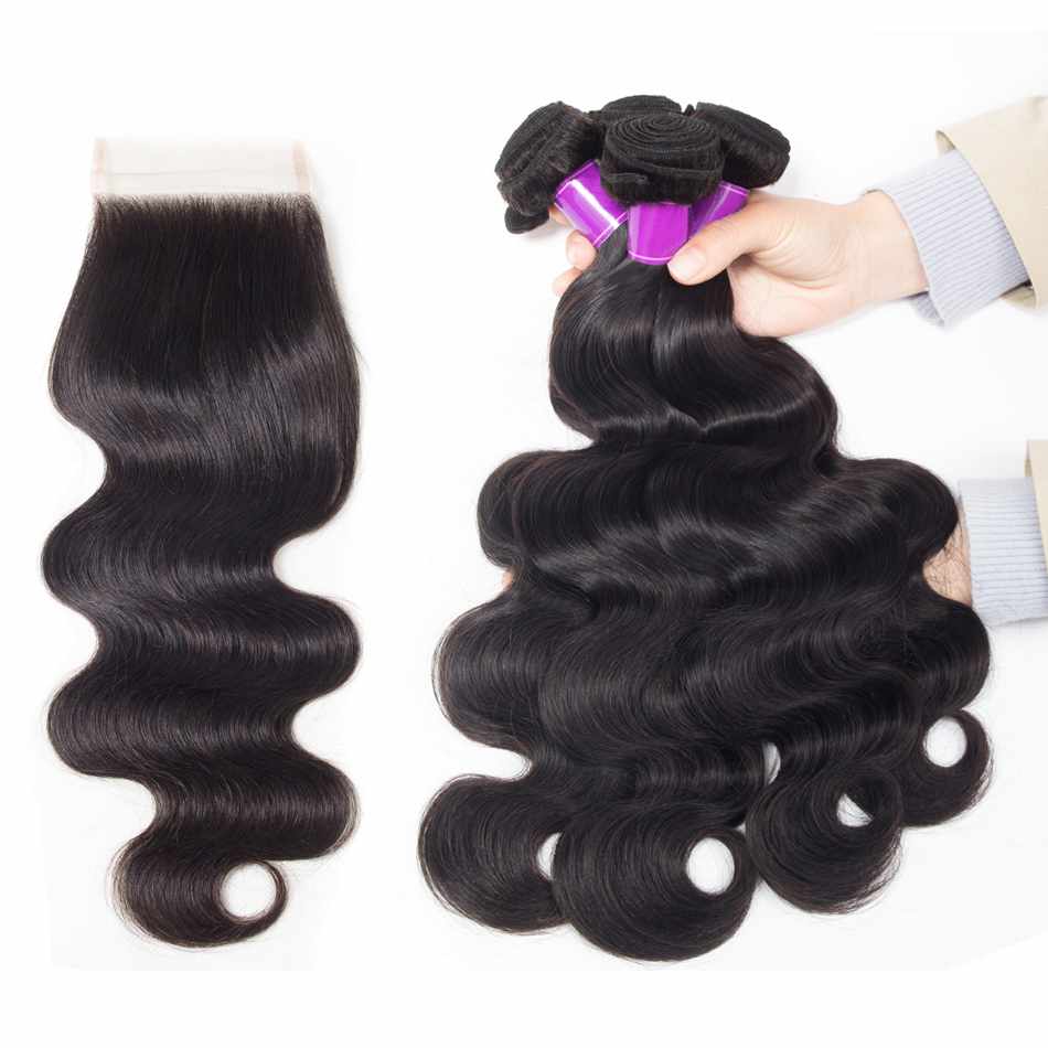 Katy Katy Hair Body Wave Brazilian Hair Weave With Lace Closure 3 Bundle With Lace Closure 4Pcs Remy Human Hair Bundles With Closure Brazilian Hair Bundles With Closure  image20