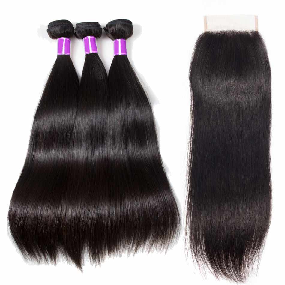 Katy Katy Hair Straight Brazilian Hair Weave With Lace Closure 3 Bundle With Lace Closure 4Pcs Remy Human Hair Bundles With Closure Brazilian Hair Bundles With Closure  image19