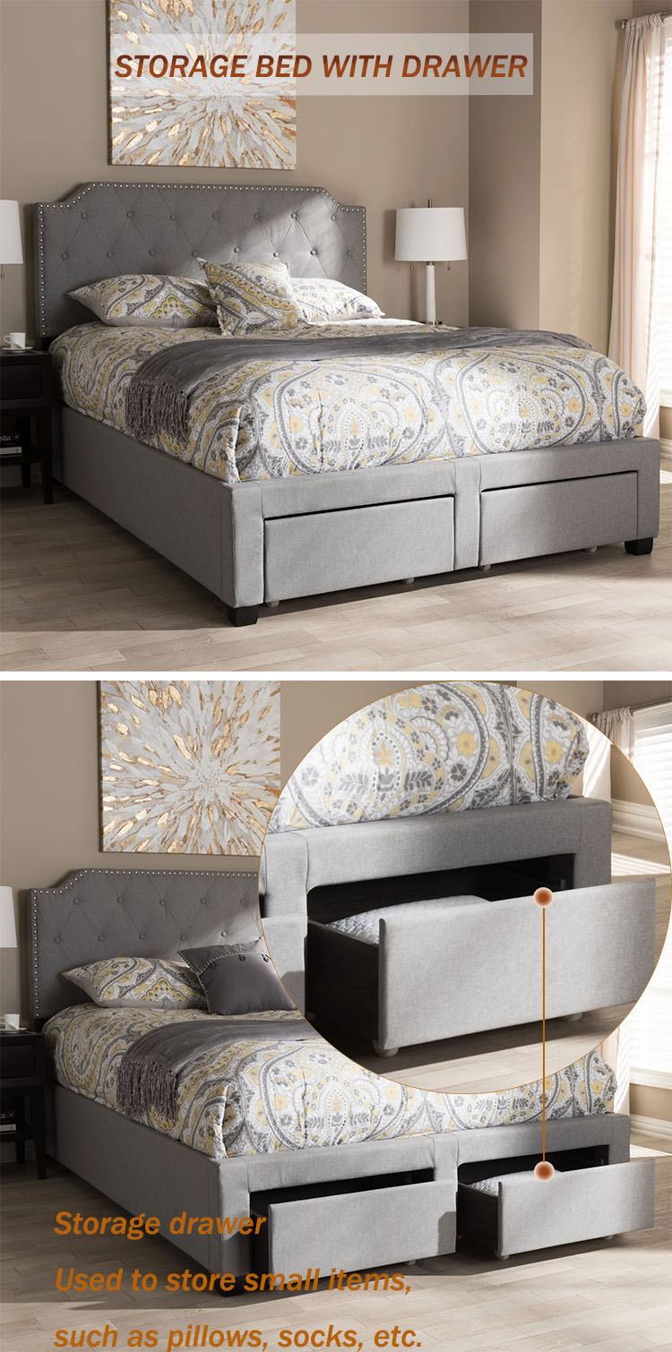 Dingzhi Furniture New Design Linen Fabric Luxury King Size Bed With Drawers 7