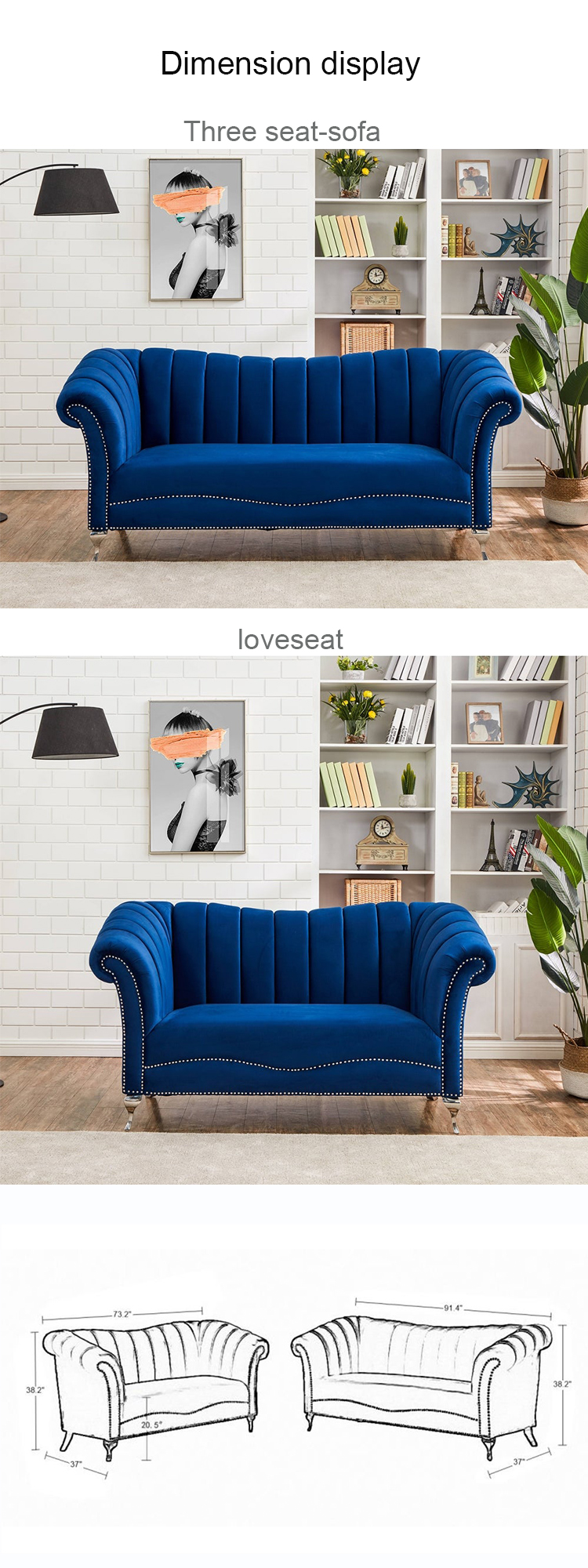 Upholstered Velvet Couch Stainless Steel Legs Sofa set Furniture Living Room Sofas 9