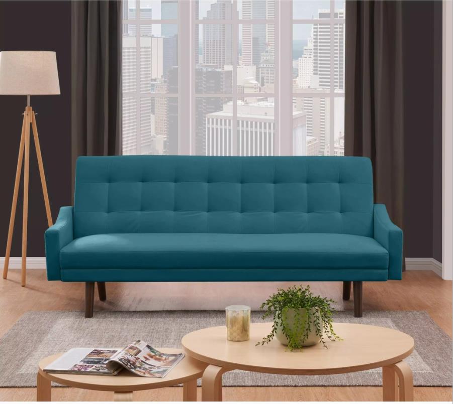 Lofoten Turquoise Blue Velvet Futon Sleeper Sofa 10