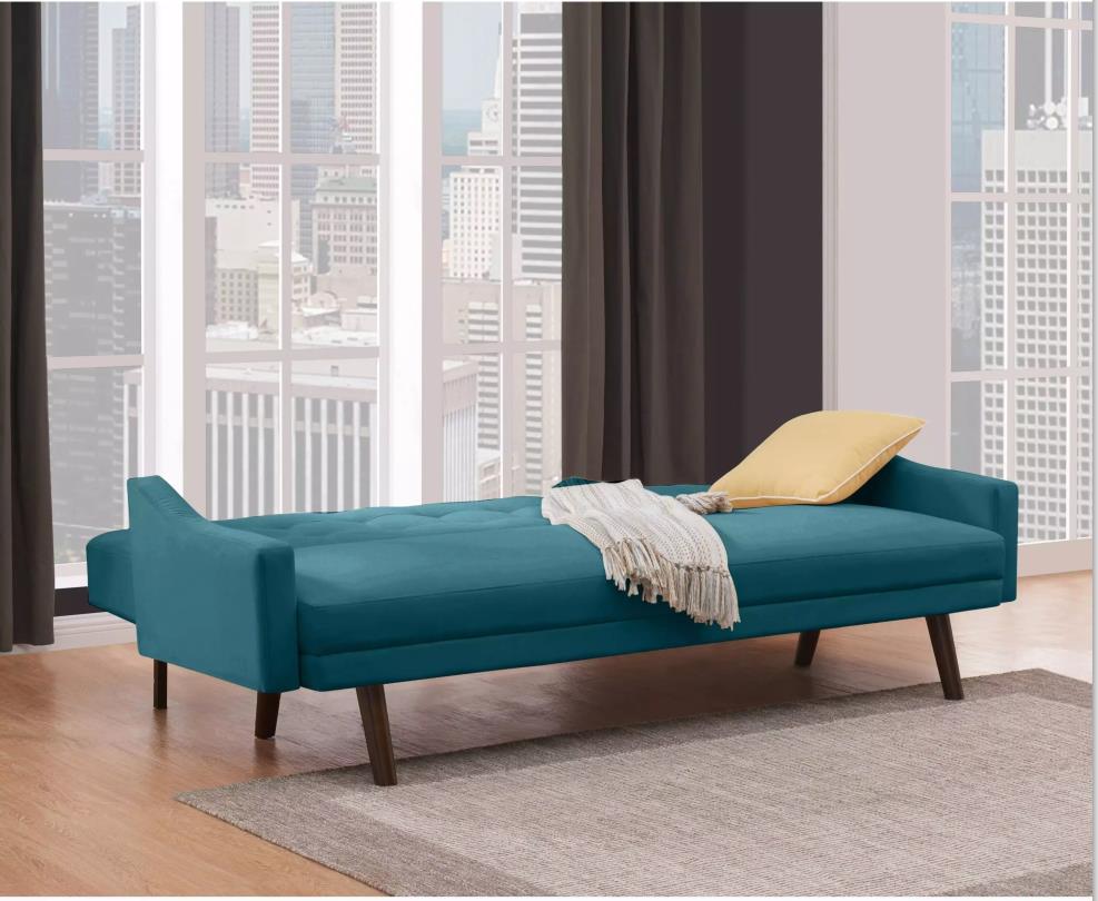 Lofoten Turquoise Blue Velvet Futon Sleeper Sofa 11