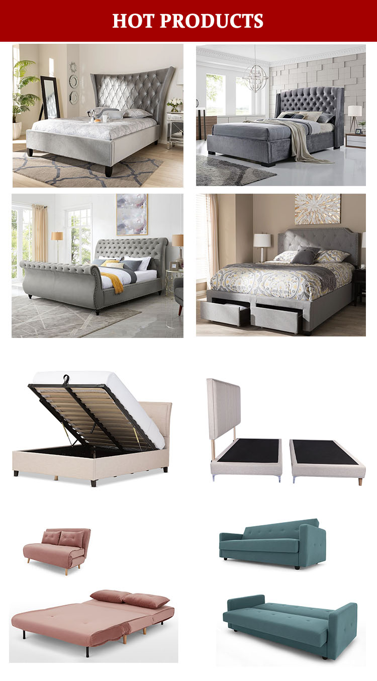Wholesale Linen Fabric Button Flatform Bed Desks with Storage Kingbird Furniture Company Brand 14