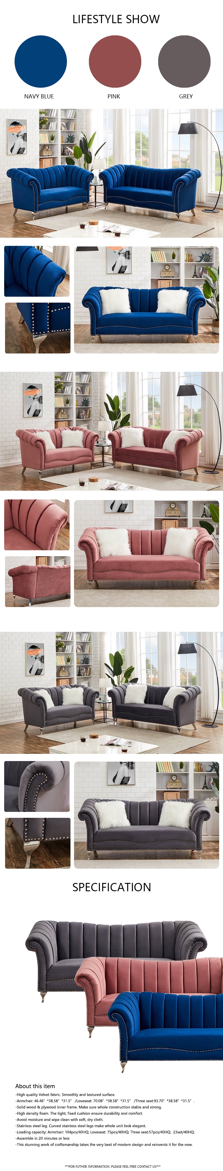 Dingzhi Furniture Factory Price Furniture Foam Couches Adultes Chesterfield Sofa with Pillows 11