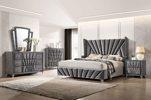 Dingzhi Luxury Bed Furniture Upholstered Queen Bed Lit Crush Velvet Tufted Bed Modern King Size 8