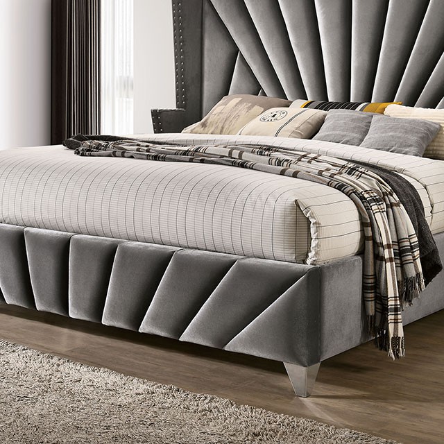 Dingzhi Luxury Bed Furniture Upholstered Queen Bed Lit Crush Velvet Tufted Bed Modern King Size 9