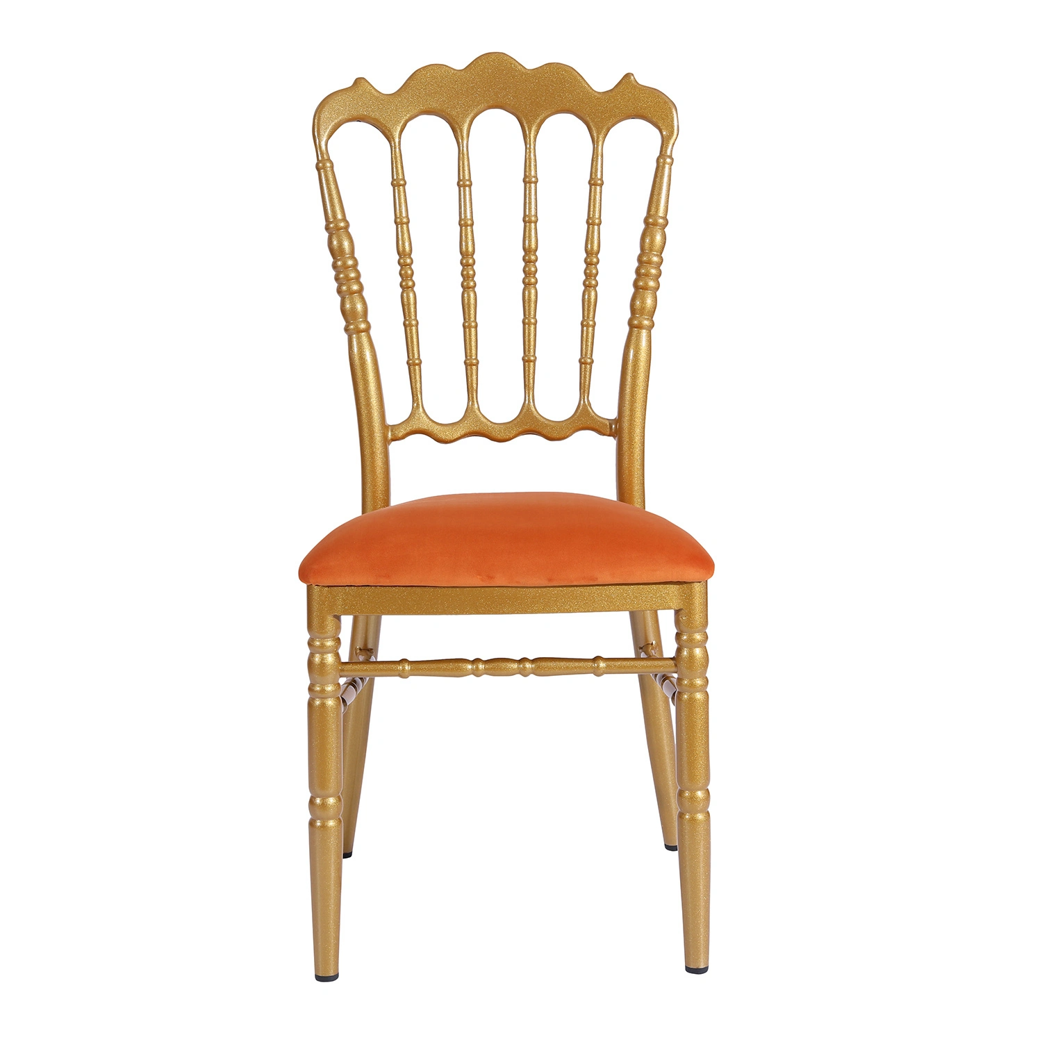 Hot Sale Orange Velvet Upholstered Gold Painting Aluminum Hotel Banquet Wedding Napoleon Chair YC-019 1