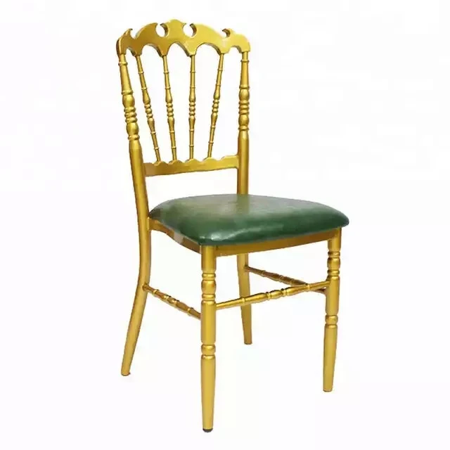 Flame Top Design Golden Paint Green PU Leather Upholstered Banquet Party Hall Metal Napoleon Chair YC-029 1