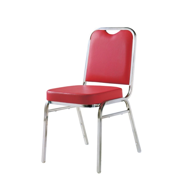 Red PU Leather Chrome Banquet Meeting Room Steel Iron Stackable Chair YE-038 1