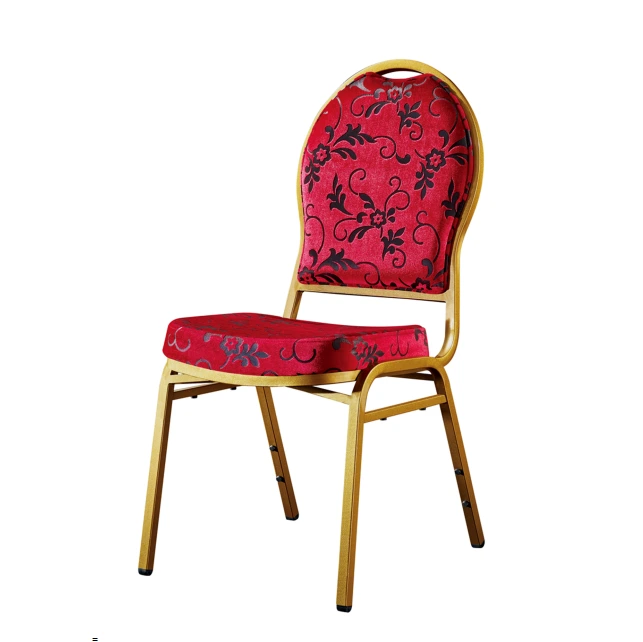 Round Back Flower Design Gloden Painting Banquet Restaurant  Metal Stacking Chair YE-044 1