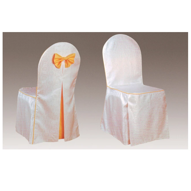 WHITE JACQUARD YELLOW BOWKNOT HOTEL WEDDING EVENT HALL CHAIR COVERS Y-077 1