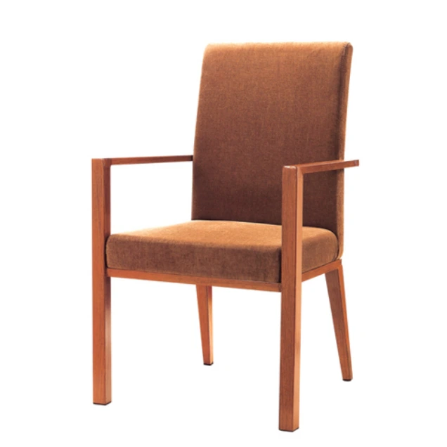 RED FABRIC BUTTON BACK DESIGN WESTERN-STYLE RESTAURANT METAL WOOD ARMREST CHAIR YA-040 1