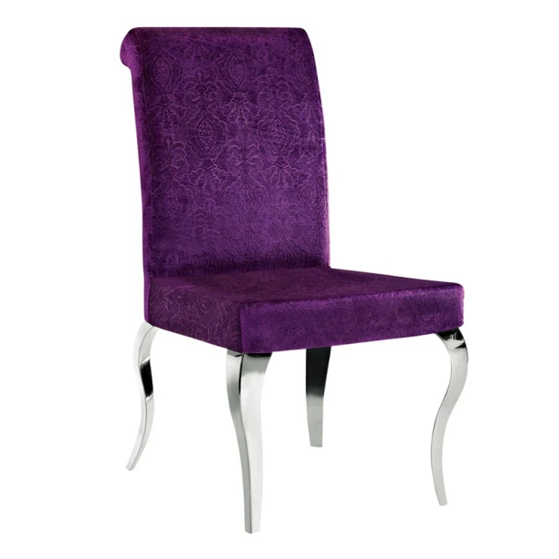PURPLE VELVET UPHOLSTERED STAINLESS STEEL CHAIR  YA-079 1