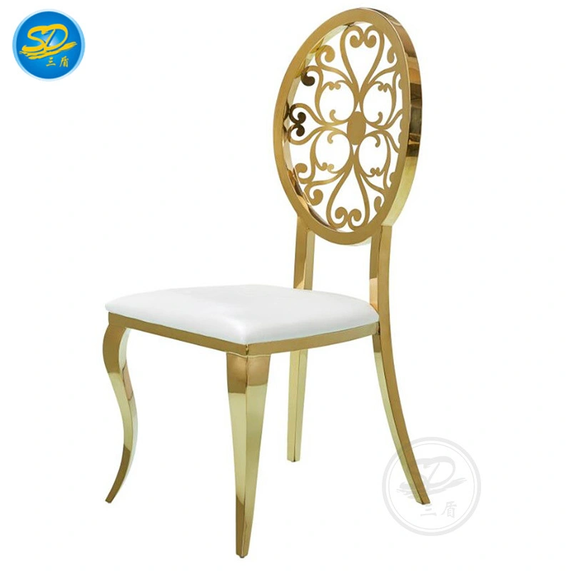 GOLDEN STAINLESS STEEL WHITE LEATHER HOTEL BALLROOM LUXURY PARTY STACKING CHAIR  YS-010 1