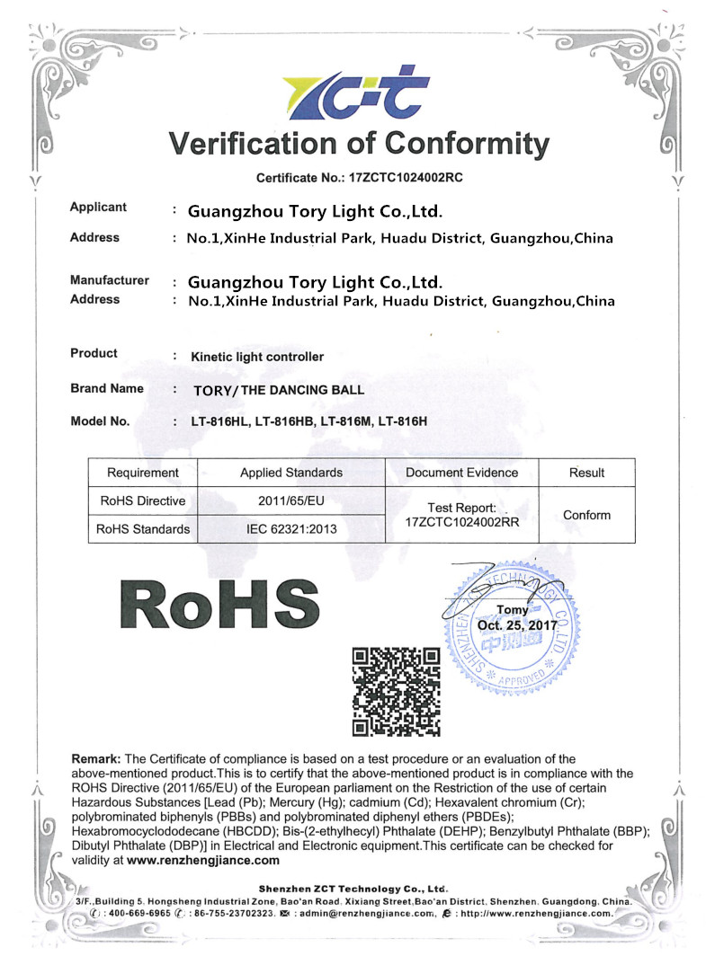 Tory light passed the Rohs,CE certification. 1