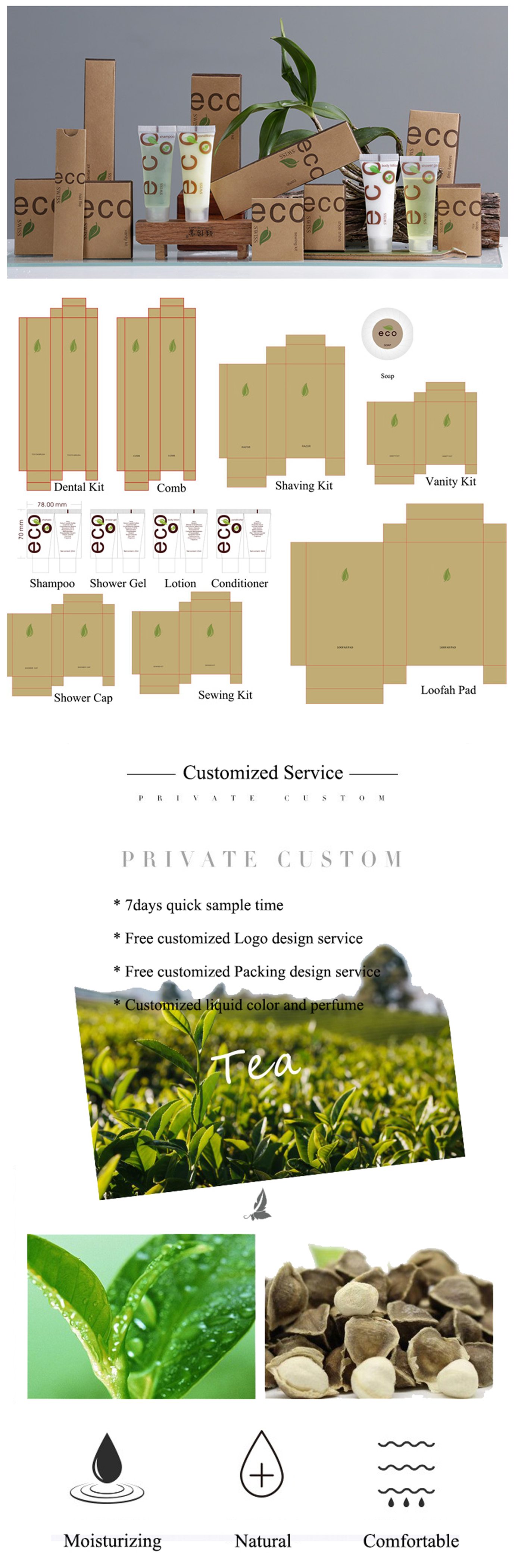 Kit personalizado de servicios de hotel de cinco estrellas ecológico para baño 5