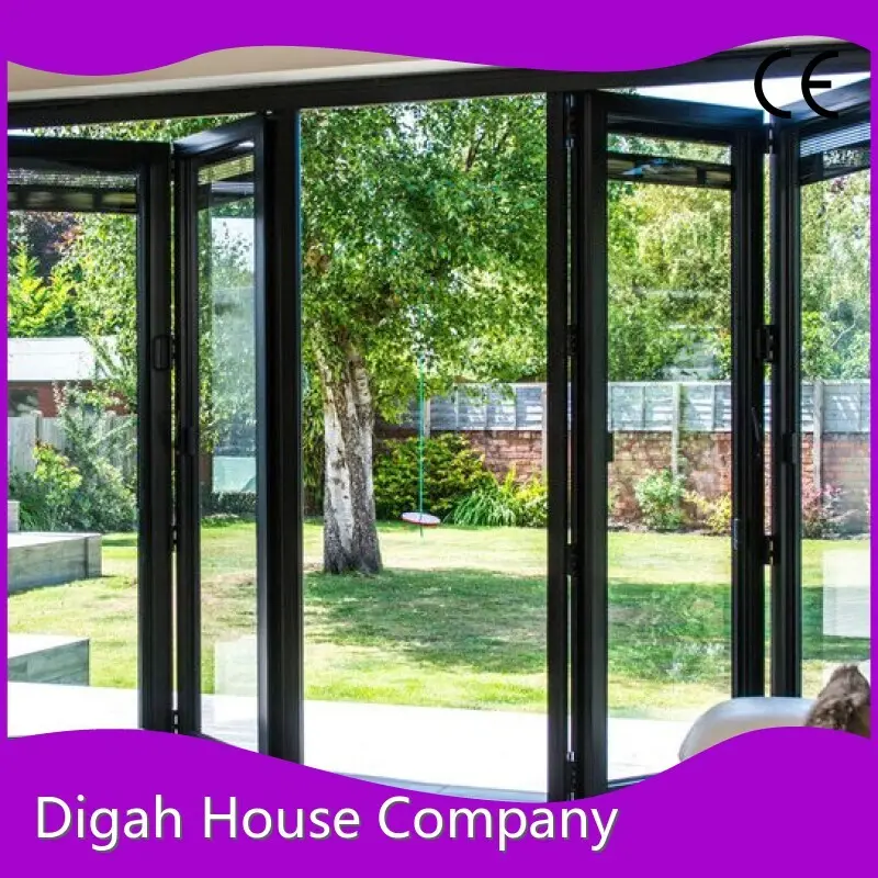 Design Aluminium Frame Sliding Folding Patio Doors Patterned Glass - - Digah Company 1